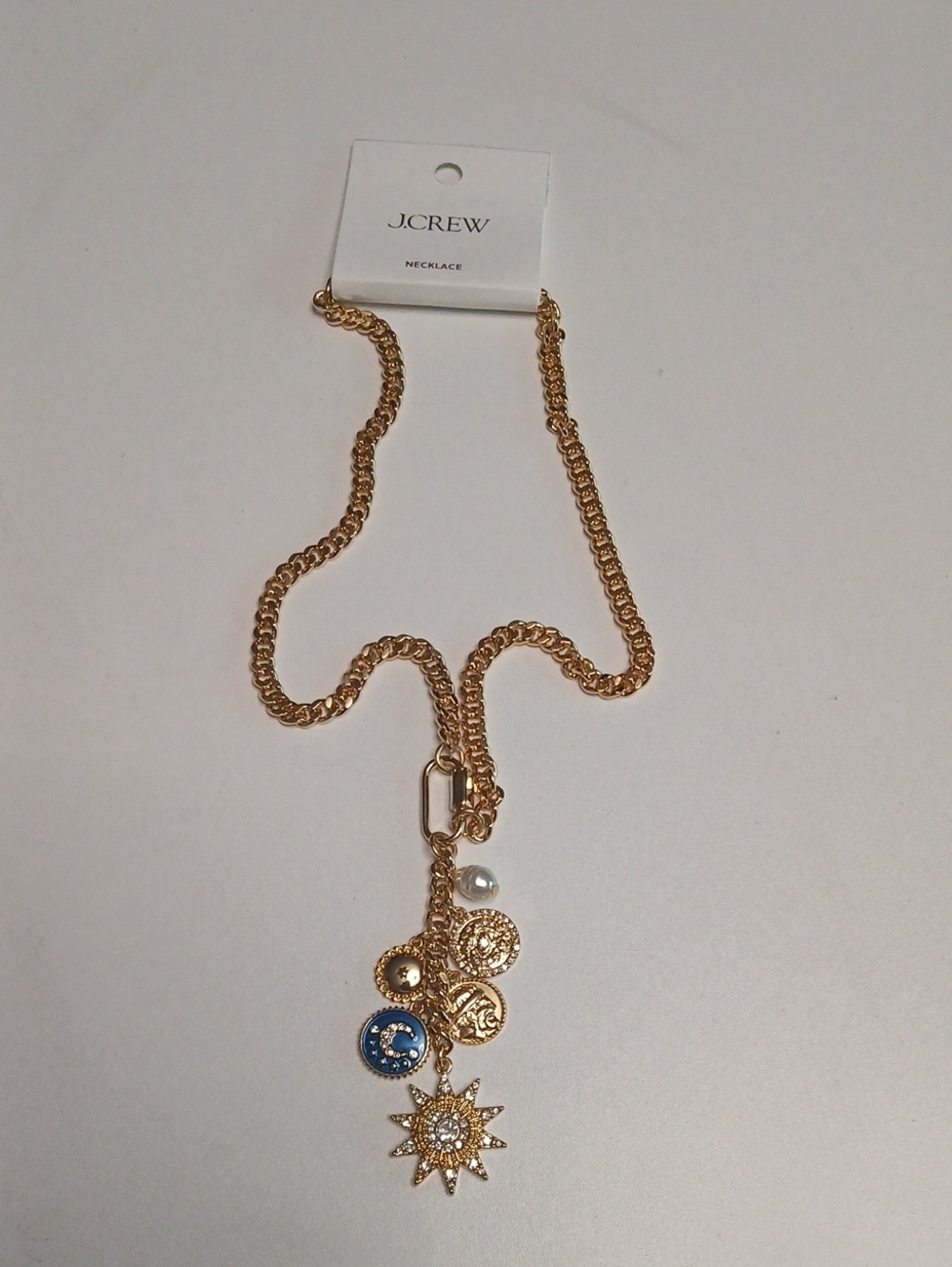 J. Crew Gold Charm Pendant Necklace with Blue Accent - Picture 1 of 4
